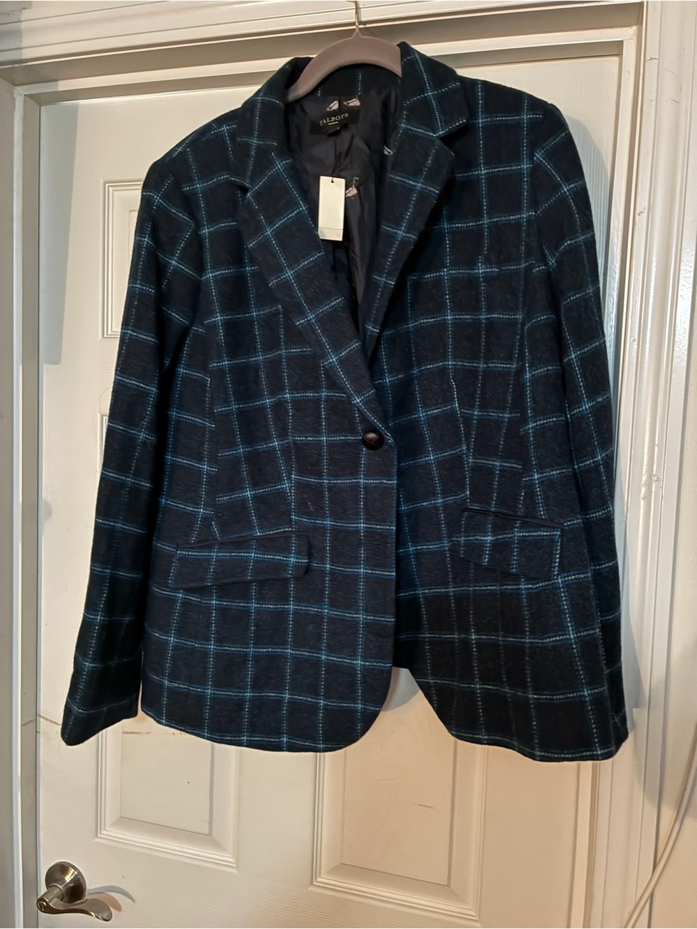 Talbots Navy Blazer with Light Blue Windowpane Check